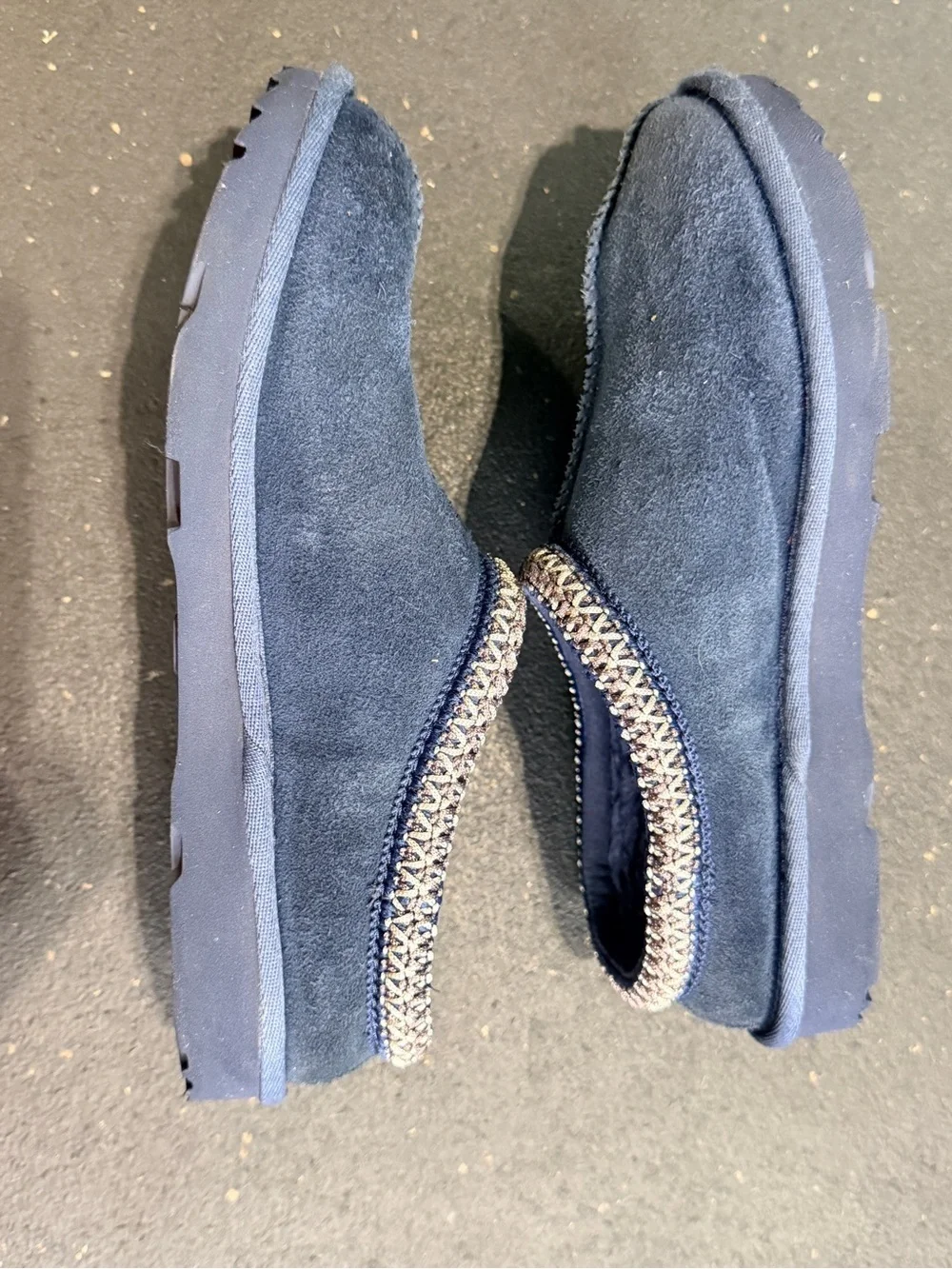 UGG Kids Size 4 Navy Suede Moccasins with Braided Trim